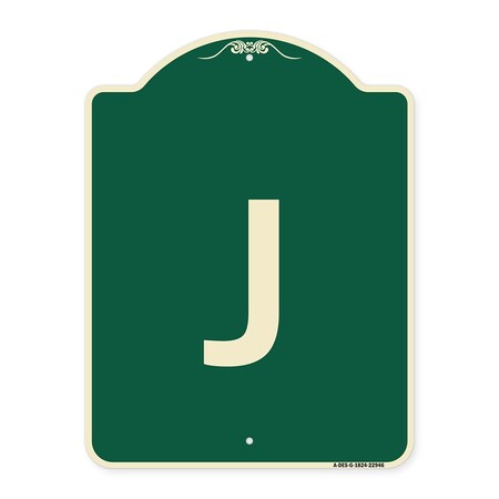 Signmission Designer Series Sign W/ Letter J, Green & Tan Heavy-Gauge Aluminum Sign, 24" x 18", G-1824-22946 A-DES-G-1824-22946